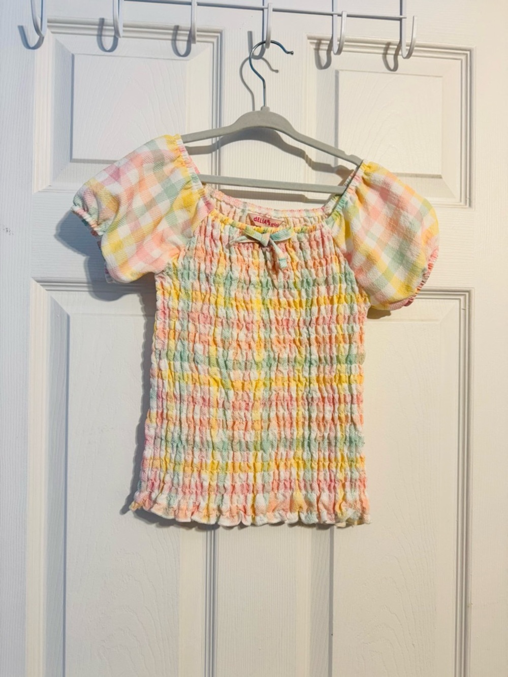 dELiA*s Pastel Rainbow Smocked Top - Pink, Yellow, Blue, Green